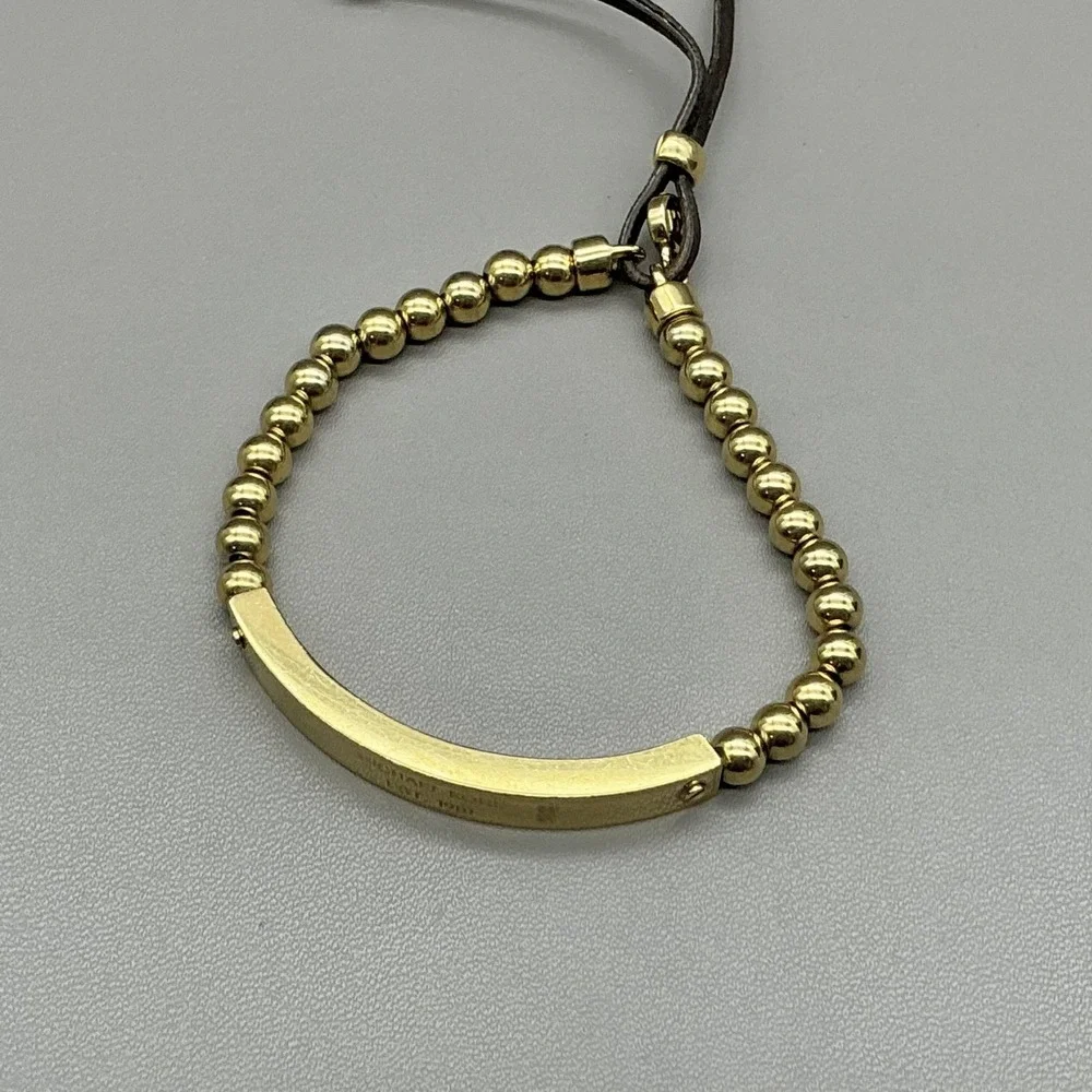 Michael Kors Bracelet Gold Tone Beaded ID Bar Leather Bolo Womens Jewelry‎ 7